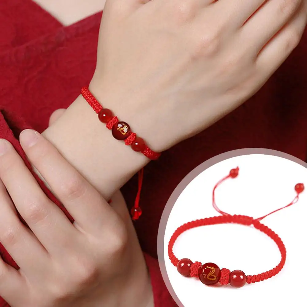 Pulsera de cuerda roja de la suerte para mujer, pulsera trenzada de estilo chino, regalos de joyería de año cercano, Q6X0, 2024