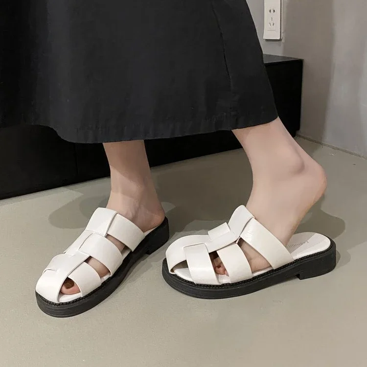 2024 New Women\'s Slippers Summer New Fashion Flat Heel Non-slip Comfortable Lightweight PU Leather Fashion High-end