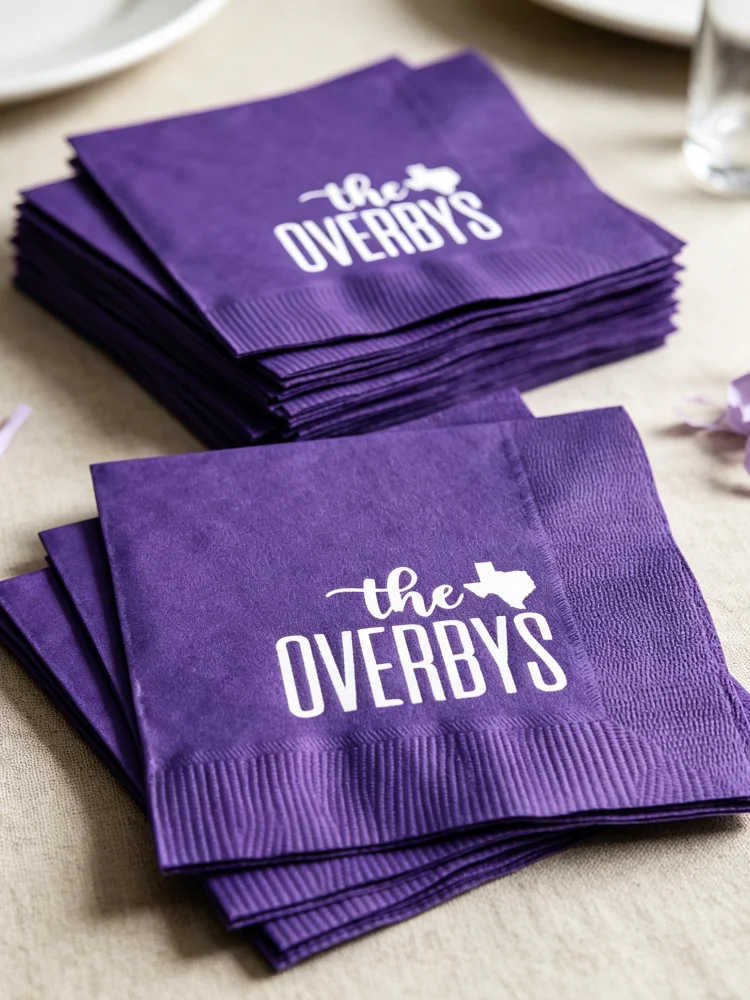 Personalized State Monogrammed Paper Cocktail Beverage Napkins, Custom Texas Wedding Napkins for Football Tailgate Party Table