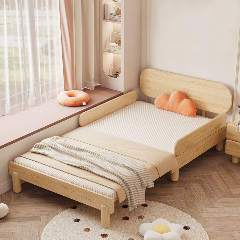 New Models Solid Wood Adjustable Telescopic Children's Bed Boys and Girls Splicing Bed for Bedroom School Living Roompromote sal