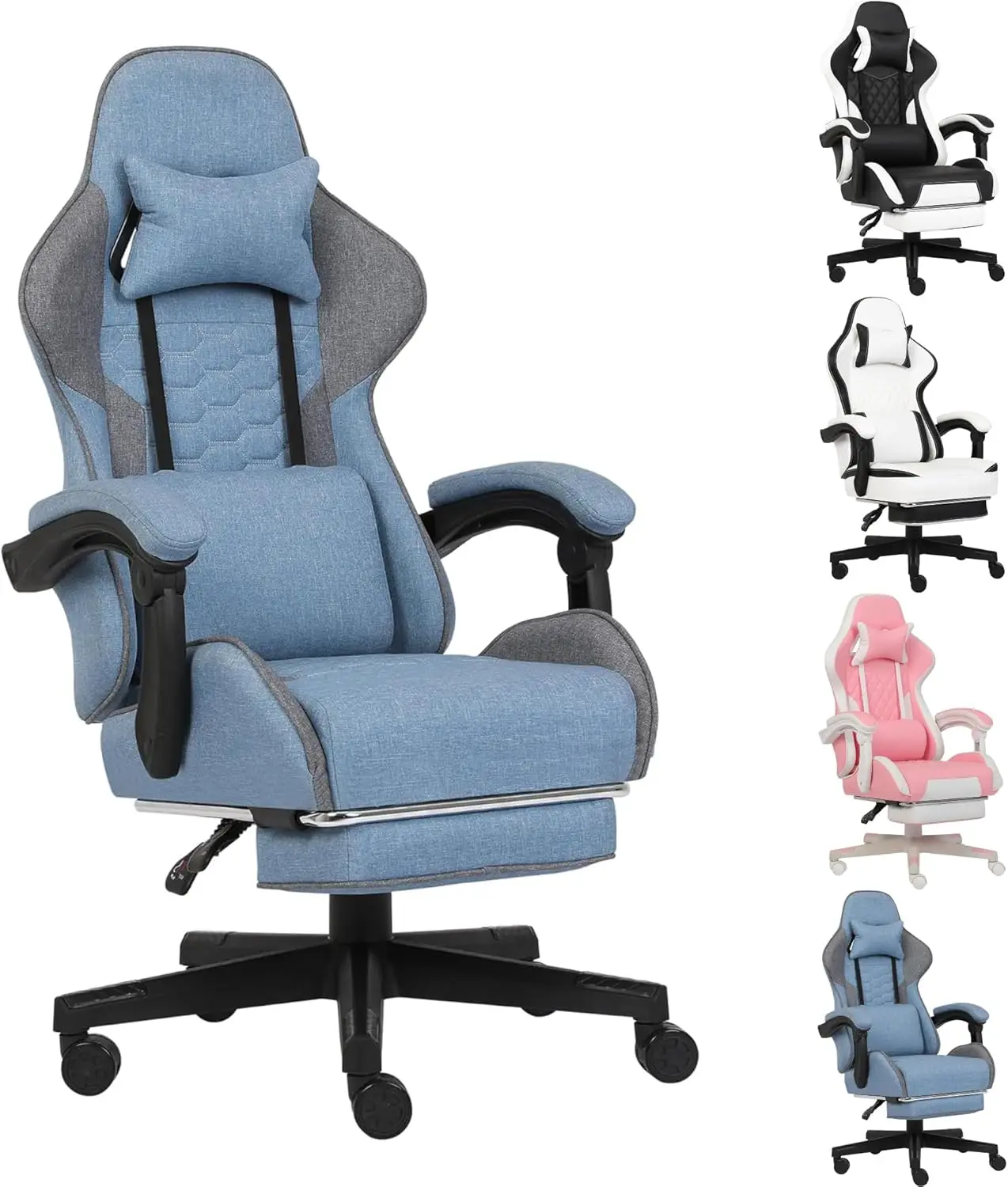 

Chair, Computer Office Chair with Footrest, Linkage Armrests and Lumbar Support, High Back Ergonomic Gamer Chairs for Adults, Bl
