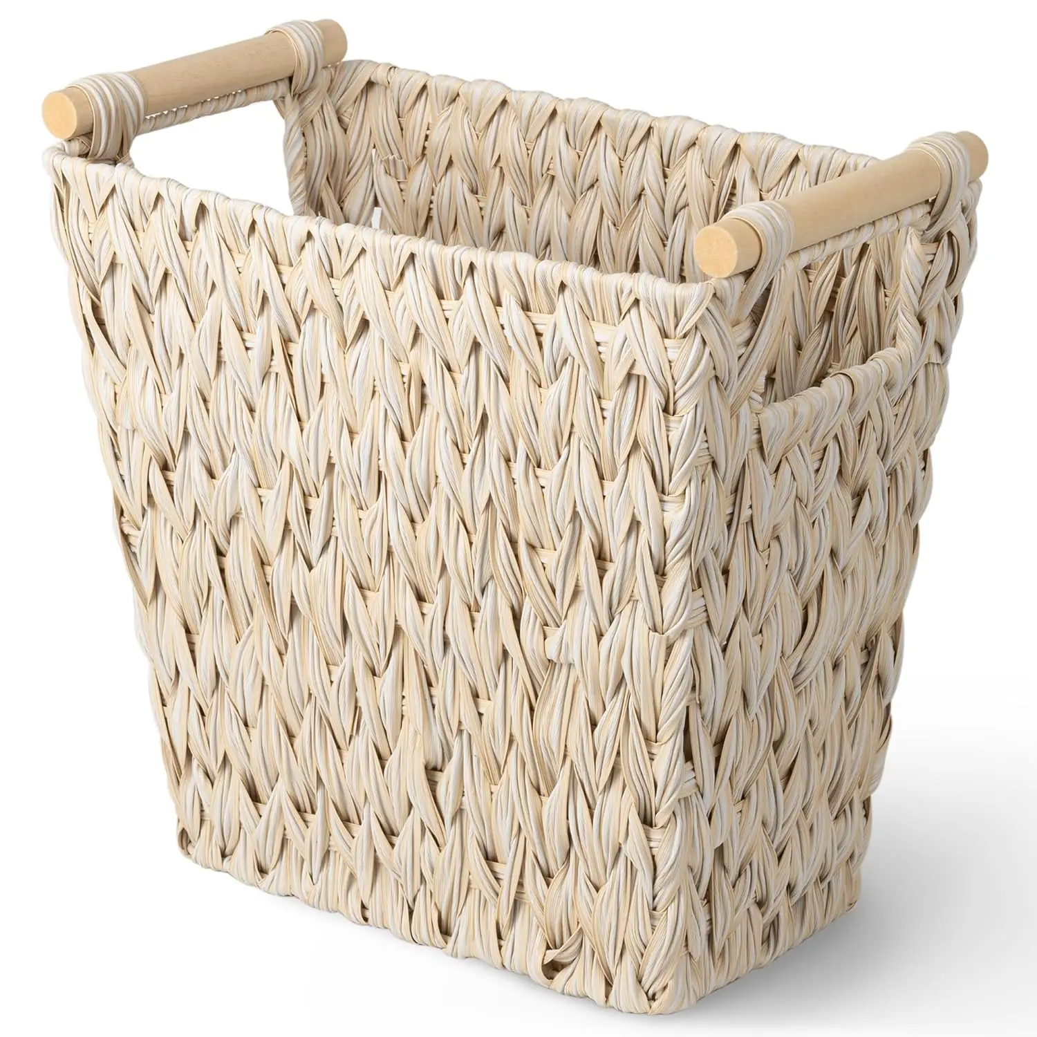 

Waterproof Wicker Trash Can, 19L/5Gal Bathroom Garbage Basket with Handle for Bedroom Office Living Room