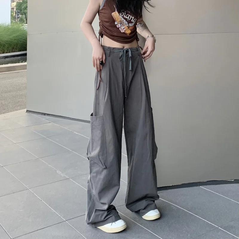 

Hip Hop Baggy Pants Women Chic Streetwear Unisex Fashion American Retro Safari Style Pure Schoolgirls BF Casual All-match Spring