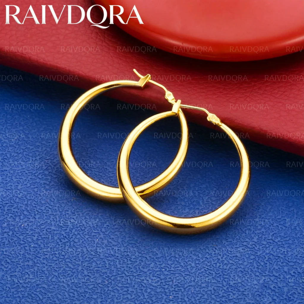 18K Gold Plated 30mm Smooth Loop Hoop Earrings For Women Fashion Charm Jewelry Engagement Wedding Accessories