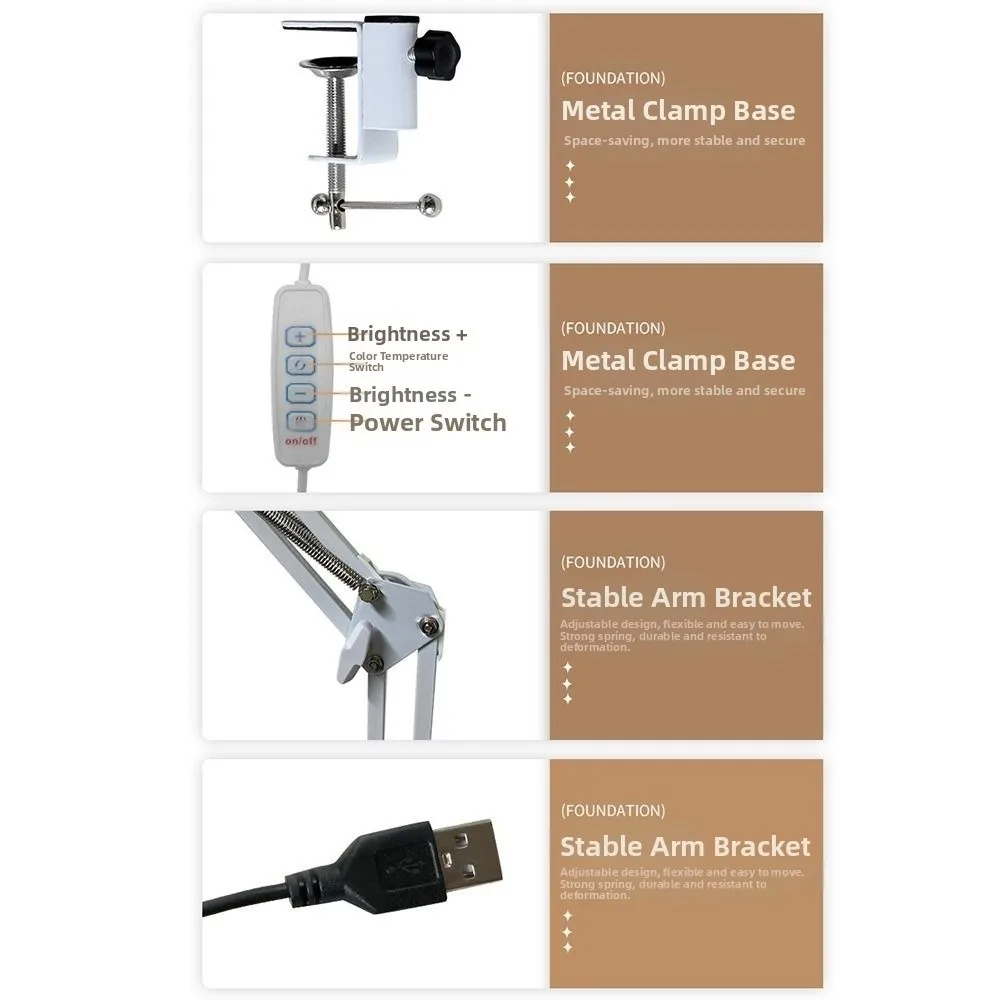3 Lighting Modes LED Desk Lamp with Clamp Adjustable Clip Eye-Caring Folding Clip on Light Energy Saving Dimmable