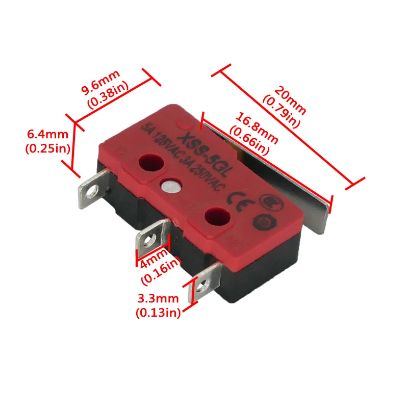 Interruptor en miniatura de 2 piezas para XSS-5GL, 3 pines, contacto plateado con mango corto, Micro On-Off 5A125VAC 3A250VAC