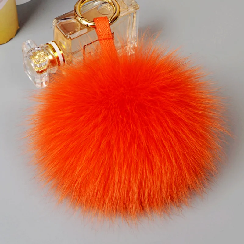 Big 10cm Fluffy Real Fox Fur Ball Pom Poms Natural Fur Pompom Leather Strap Keychain Key Chain Ring Pendant For Women Charm