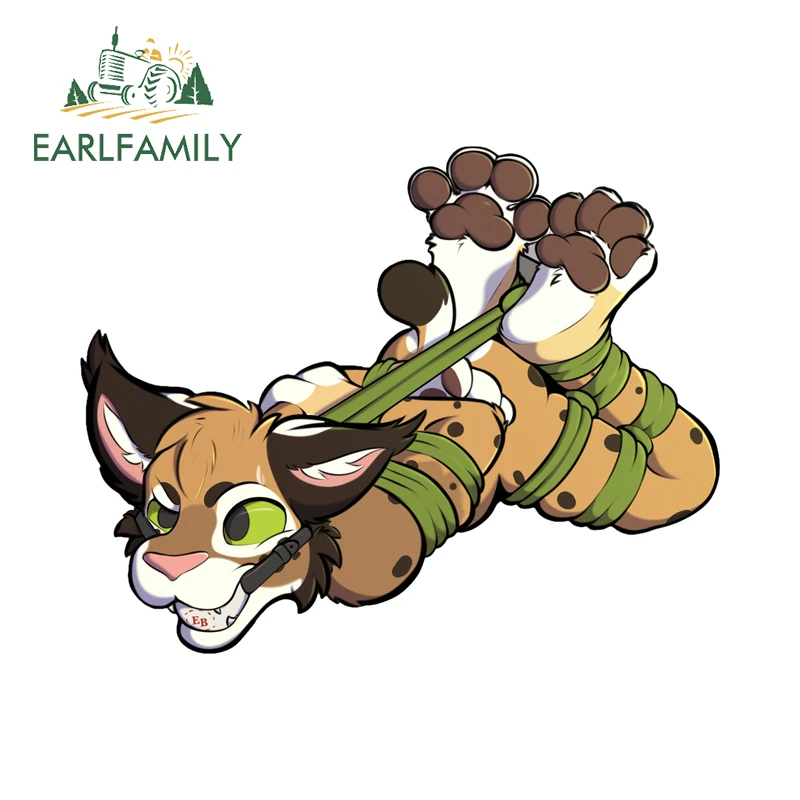 Earlfamily adesivo de carro lido e gagged hogtied lynx, interessante desenho animado peludo, decalque de bicicleta elétrica, acessórios de carro de vinil