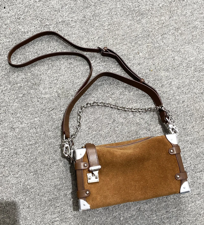 

Genuine Leather Box Bags For Women Luxury Designer Handbags Purses 2026 New In Cowhide Metal Sheet Lock Chain Underarm Shoulder