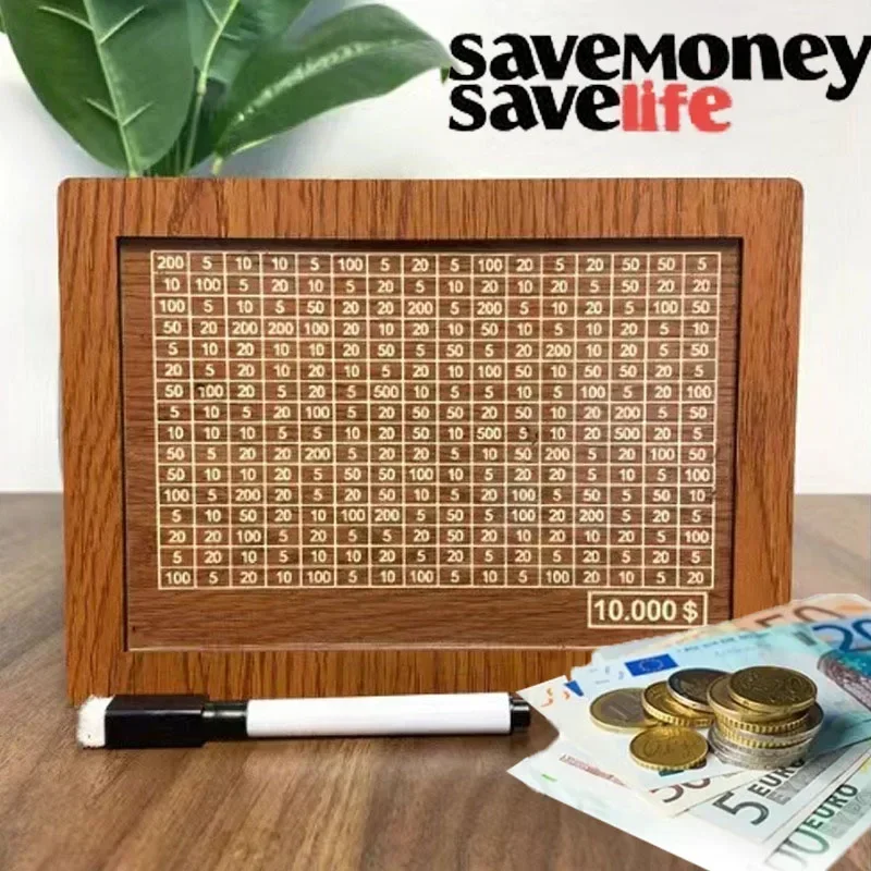 Cash Box with Counter, Cash Savings Box, Retro Style, Handcrafted Wooden Safe, Money Saving, Goal for Kids and Adults