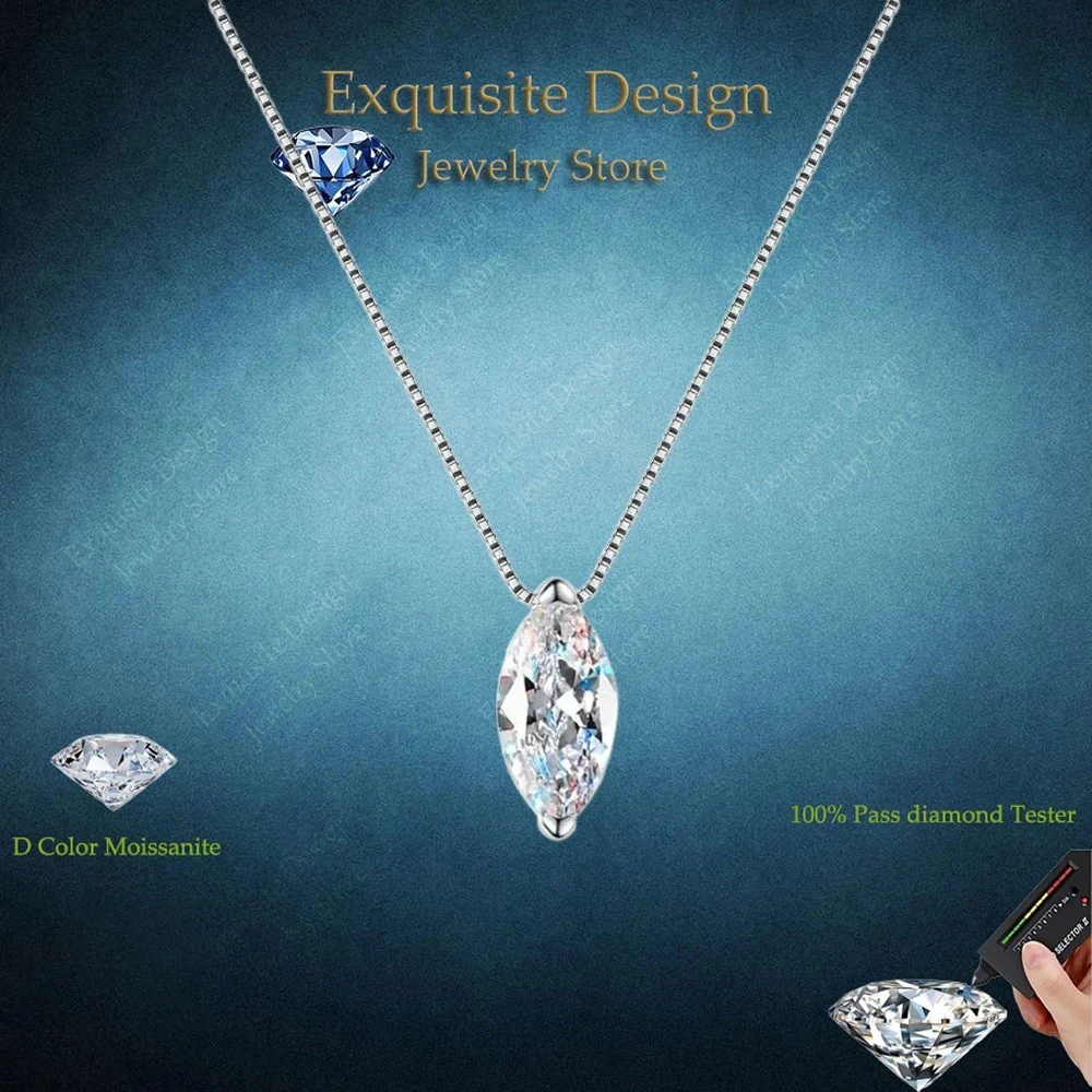 

Exquisite Design Fine Jewelry 1CT Marquise Cut Moissanite Necklace for Women, Luxury PT950 5*10mm Stone Diamond Box Chain