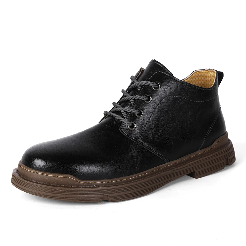 Fashion Men's Leather Shoes England Style Formal Shoes for Man Non Slip Ankle Boots Outdoor Waterproof Casual Tim Work Land Shoe