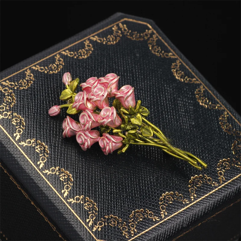 Pink Rose-flower Brooches For Women Unisex Beautiful Bouquet Plants Party Office Brooch Pins Gifts