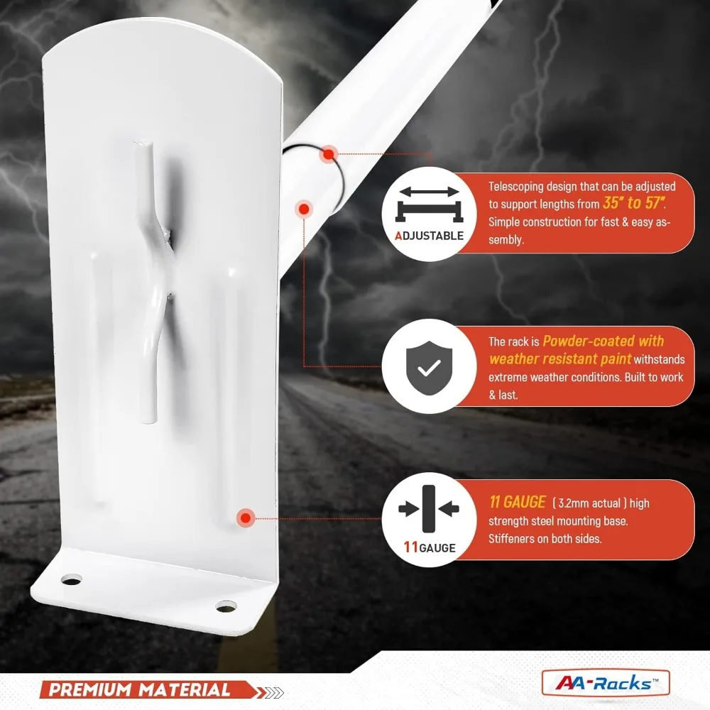 Utility Van Roof Ladder Rack System for Ford Transit Connect 2008-2013, Steel 2 Bar Design, Matte White Finish, Drilling Require