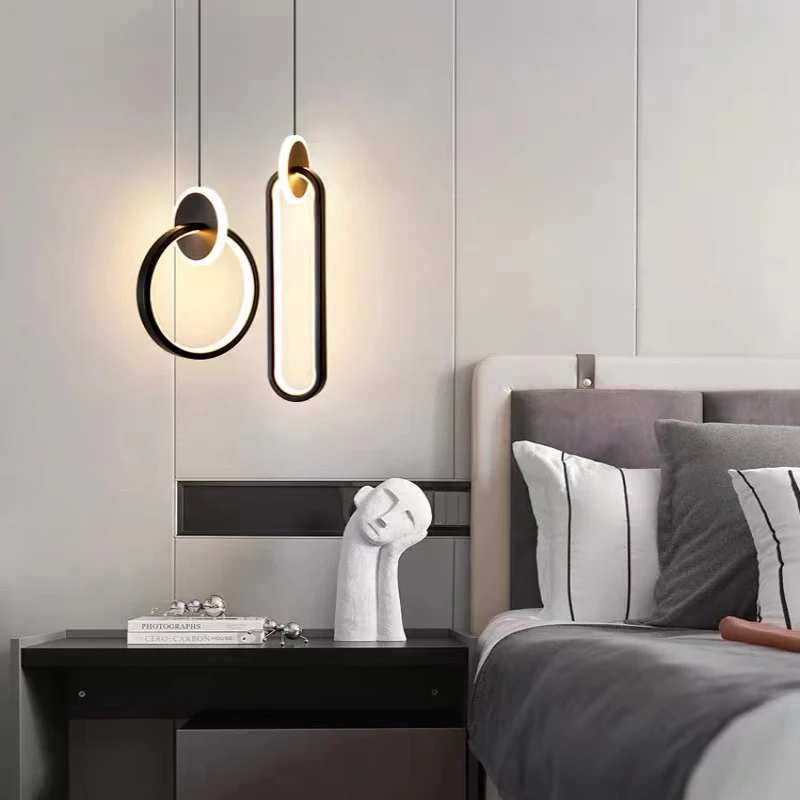 

Nordic LED Simple Gold Black Suspension Lamps Chandelier Hanging Lights For Bedroom Bedside Reading Restaurant Bar Decorative