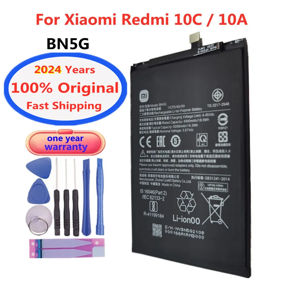 2024 Years Xiao Mi BN5G Original Battery For Xiaomi Redmi 10C Redmi 10A 5000mAh Phone Battery Replacement Bateria With Tools