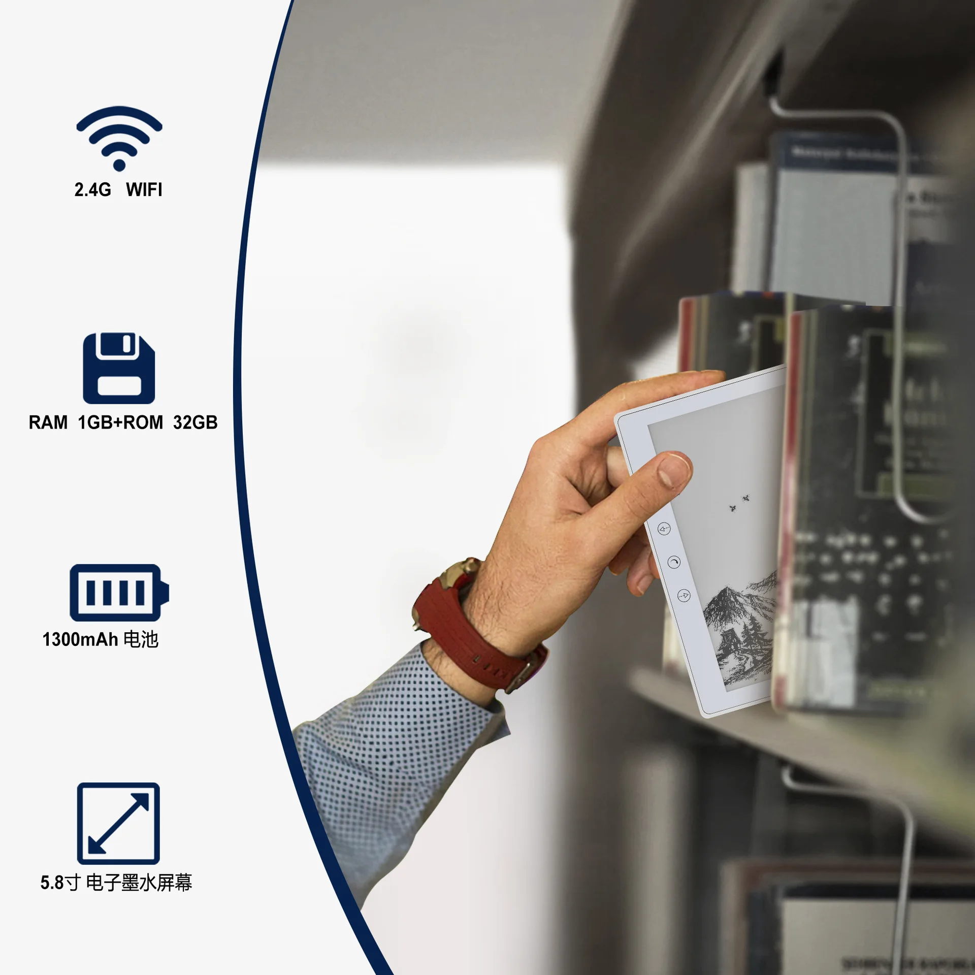 WIFI 전자책, 5.8인치 쿼드코어 고화질 잉크 스크린 전자책 리더기, 32GB 전자잉크 리더기