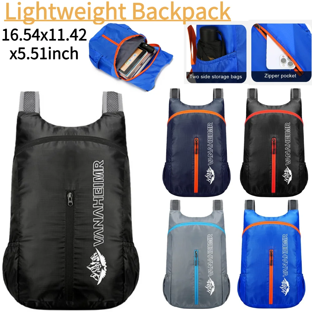 Foldable Sports Backpack Packable Backpack Large Capacity Outdoor Travel Bag with Side Pockets for Camping Hiking