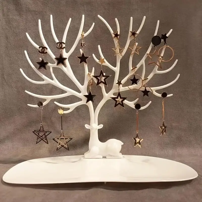 

Deer Antler Tree Shaped Earring Holder Jewelry Display Earrings Necklace Cartoon Deer Organizing Desktop Ornaments Storage Rack