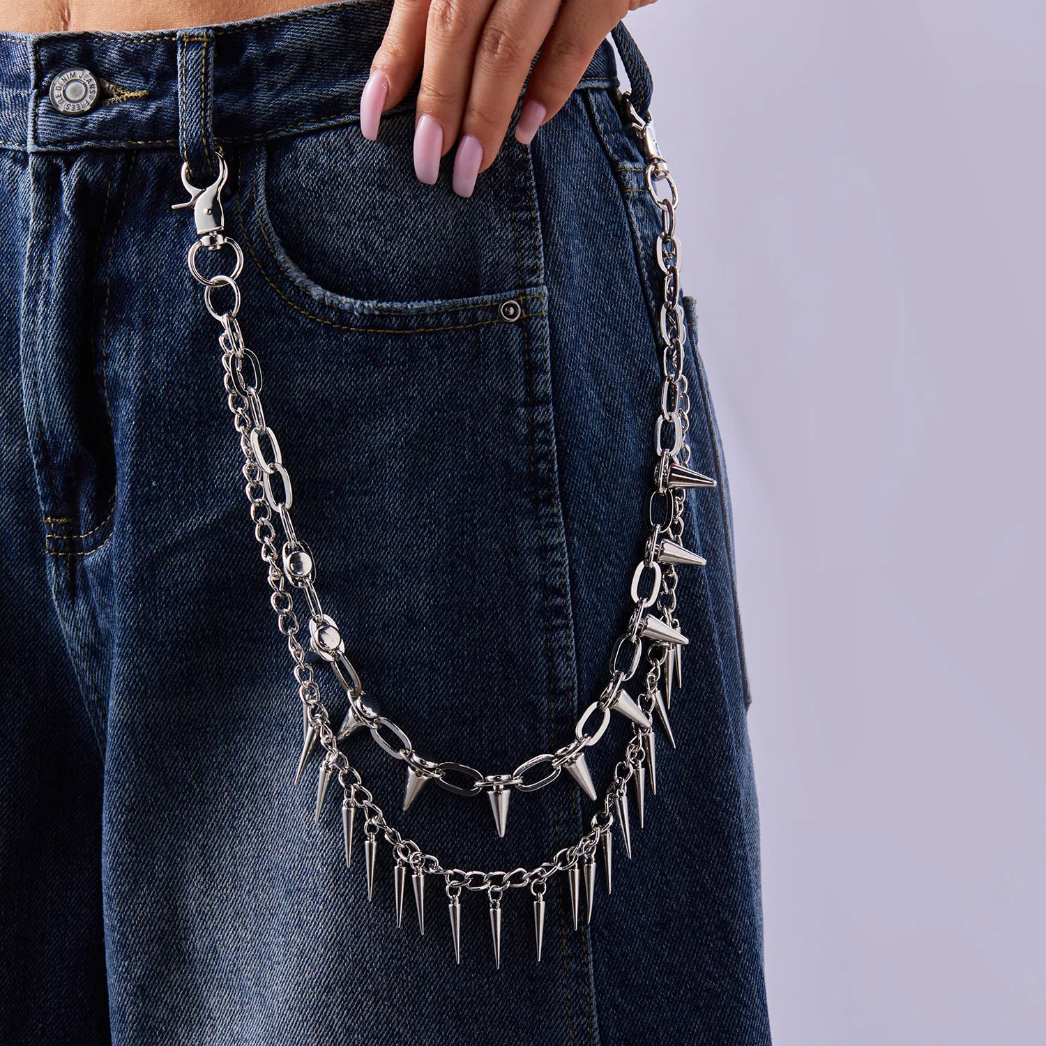

Универсальный двухслойный цепной брелок для брюк в стиле панк, модный аксессуар для мужских и женских джинсов.