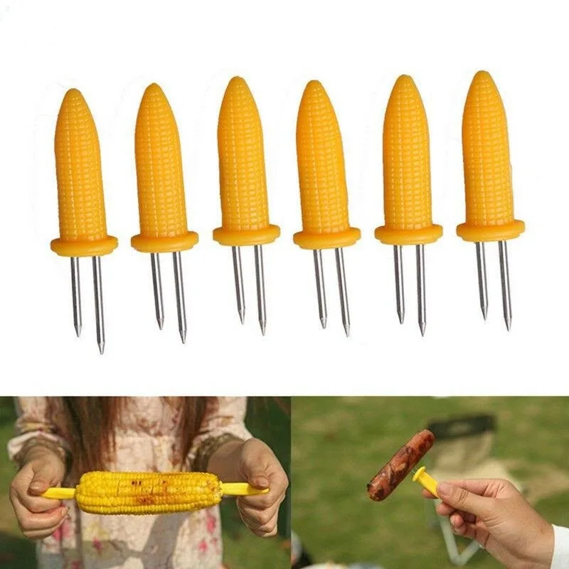 

6pcs Stainless Steel Corn Roasting Forks Fruit Sausage Barbecue Stick Outdoor Camping BBQ Roast Fork Barbecue Tools Accessories