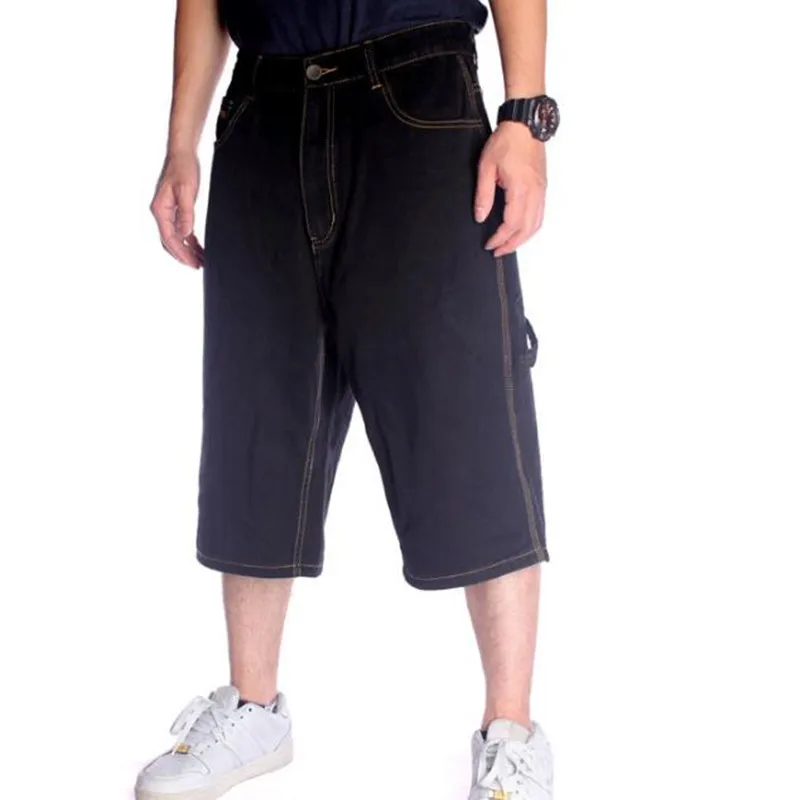 Men Loose Baggy Skateboard Denim Short Men Black Jeans Fashion Streetwear Hip Hop Long 3/4 Shorts