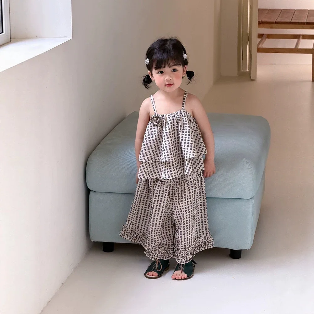 2026 Summer Trendy Korean Style Kids Cool Touch Chiffon Paisley Pattern Matching Set Lightweight Soft Casual Daily Wear Suit