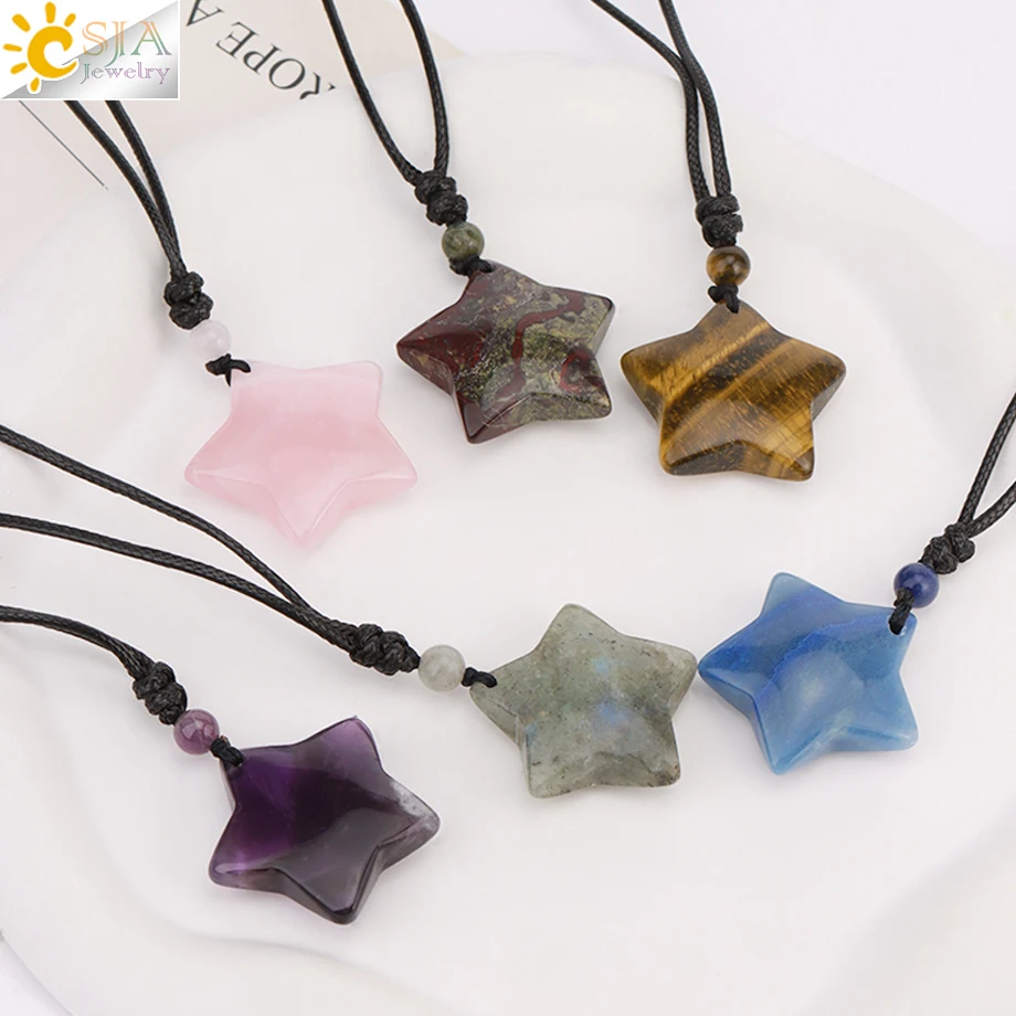 CSAlbanHealing Star Pendentif en pierre naturelle pour hommes et femmes, collier en cristal, œil de tigre, ystes célestes, quartz rose, obsidienne, colliers de la présidence, H301