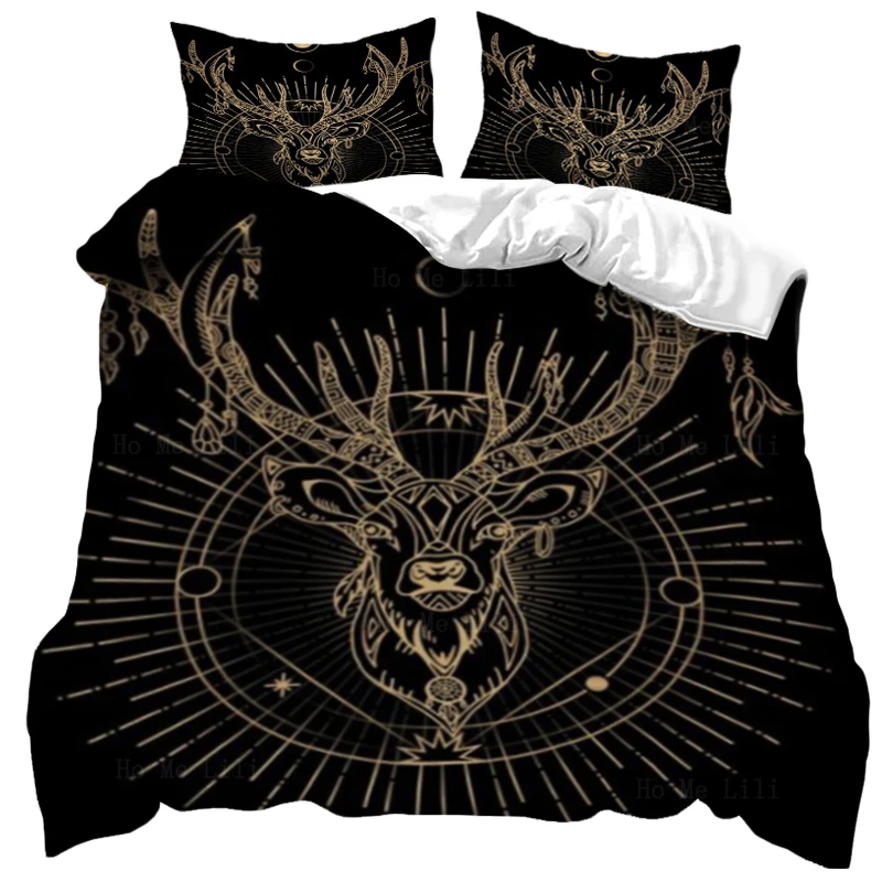 Black Devil Satan Pentagram Sacred Geometry Deer Mandala Spirit Animal Soft Close Skin Duvet Cover By Ho Me Lili Bedding Decor