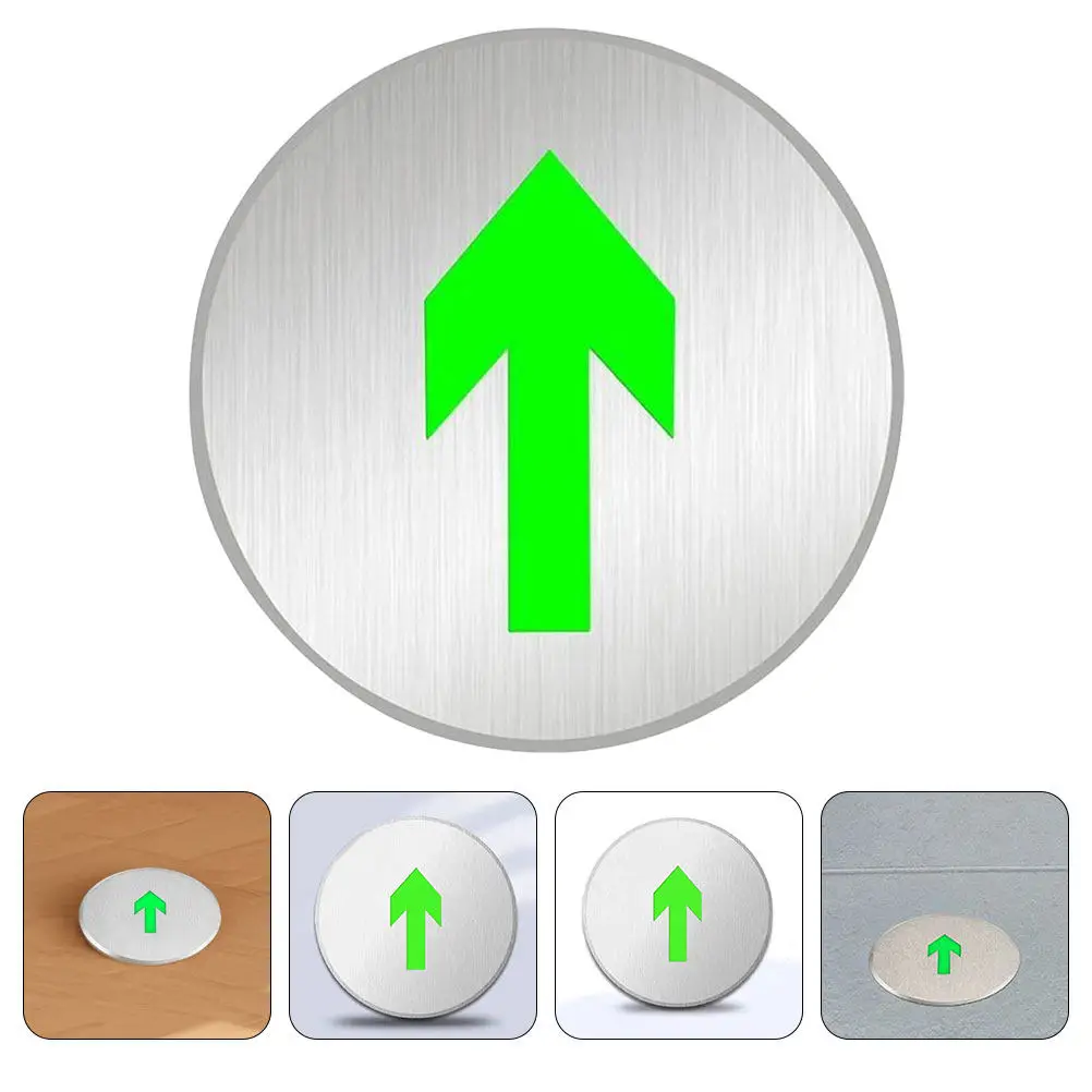 Floor Glow in The Dark Evacuation Sign Stainless Steel Waterproof Fire Safety Exit Marker Easy Install Directional Arrows