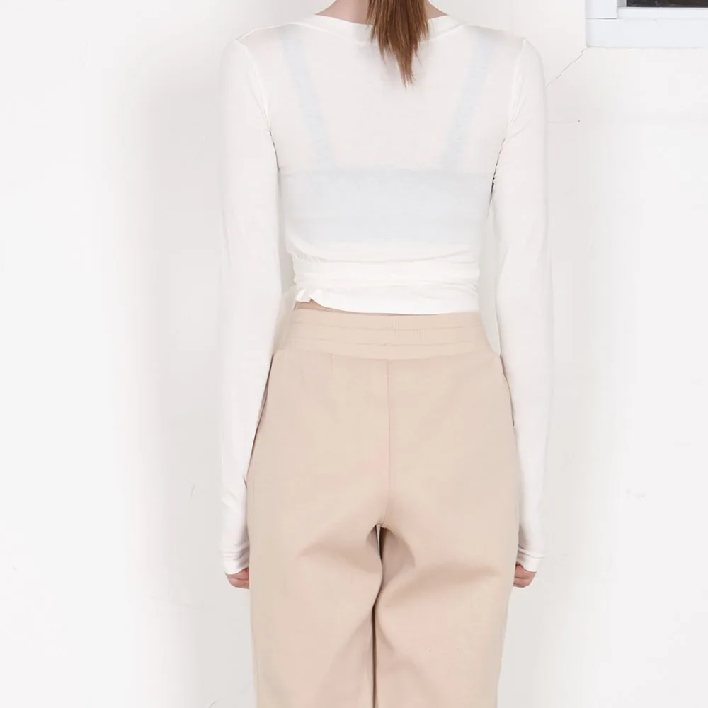 Women's Summer Yoga Shirts Cross Wrap Tie Front Long Sleeve Workout T Shirts Sexy Deep V Neck Slim Fit Casual Cropped Tops