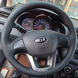 For Kia K2 Kia Rio 3 2011-2013 Car accessories DIY Hand-stitched black wear-resisting Genuine Leather car steering wheel cover