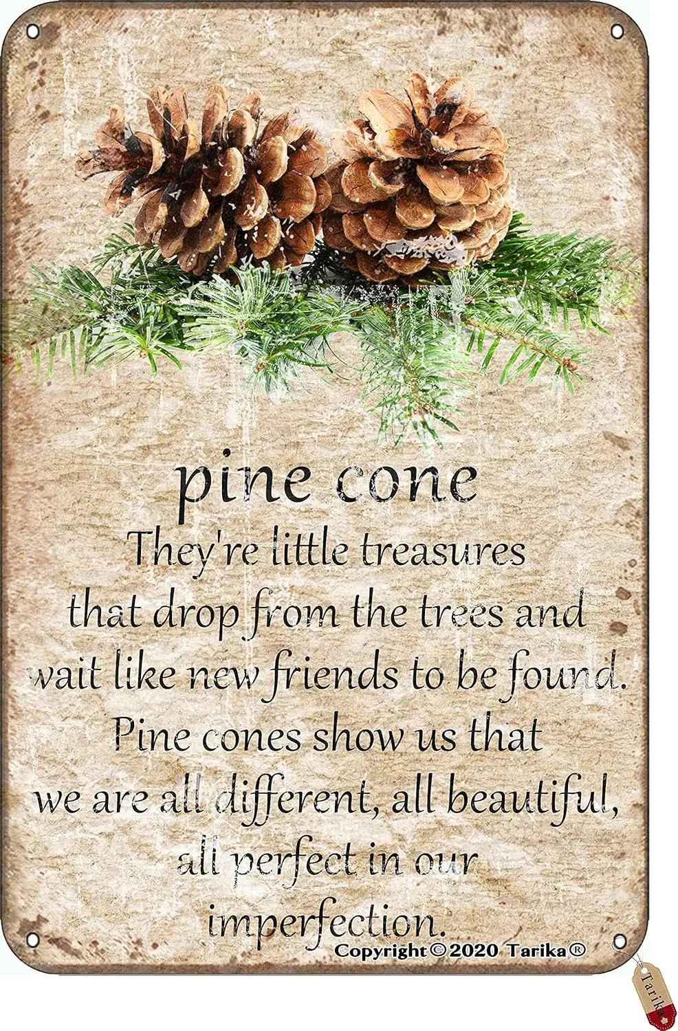 Pine Cone Theyre Little Treasures That Drop from The Trees and Wait Like New Friends to Be Found 20X30 cm Vintage Look Iron Deco