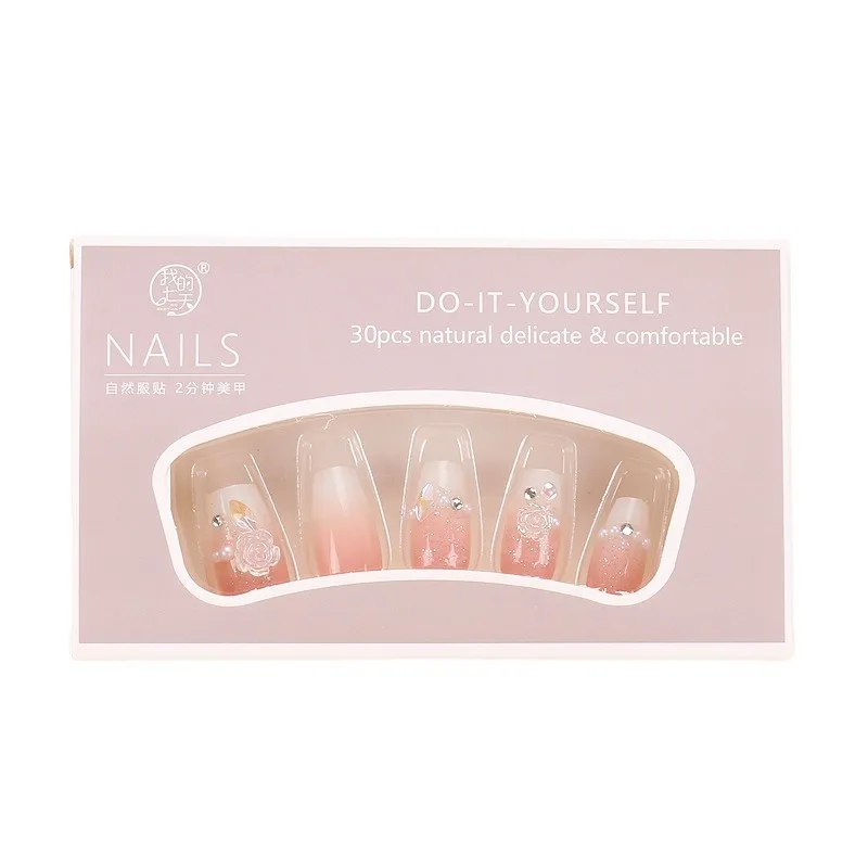 

Wear nail short handmade nail patch flower rhinestone pearl fake nail patch removable