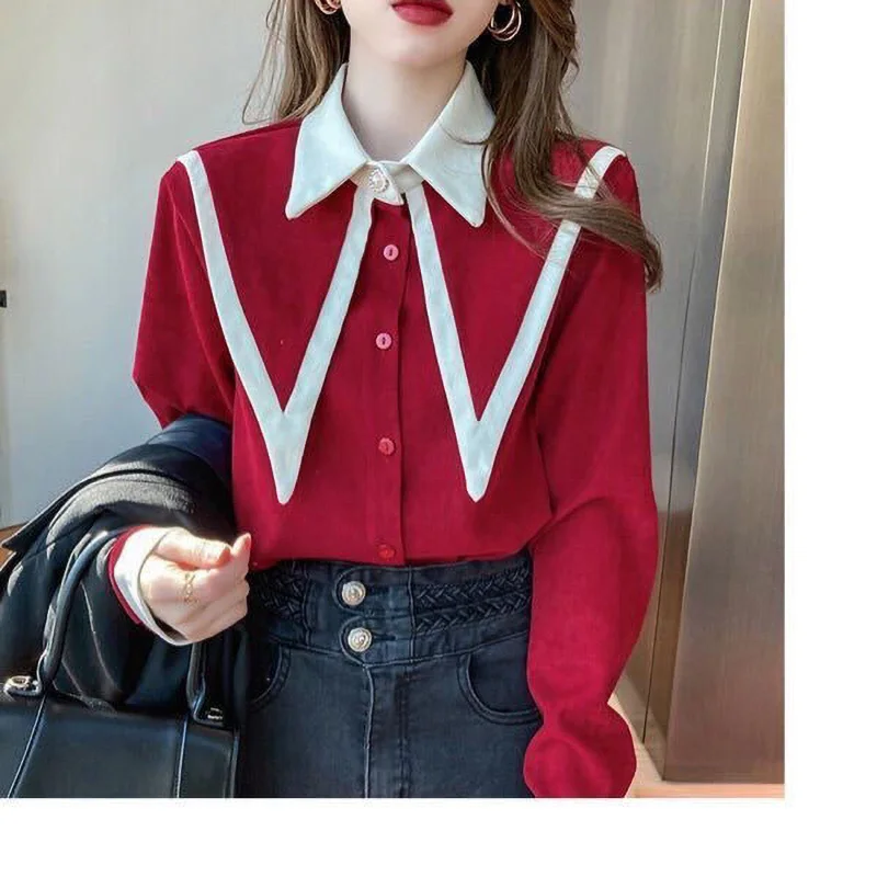 Fashion Double Layer Button Spliced Long Sleeve Sweet Shirt Plus Size Commute Female Clothing Loose Casual Spring Autumn Blouse