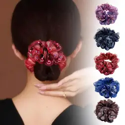 Beautiful Hair Ropes Bling Pearl Flower Scrunchie Transparency Ponytail Elastics Headwear Organza Hair Ties Holder W4T7