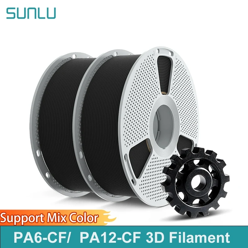 

SUNLU 2 рулона PA6-CF/PA12-CF 3D-нить 1,75 мм, текстурированная нейлоновая нить из углеродного волокна для 3D-принтера, катушка 0,5 кг/1 кг