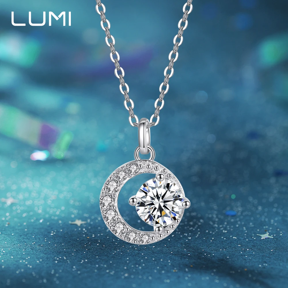 

1CT D Color Moissanite Sun & Moon Pendant - 925 Sterling Silver Necklace Cosmic Anniversary Party Jewelry Gift