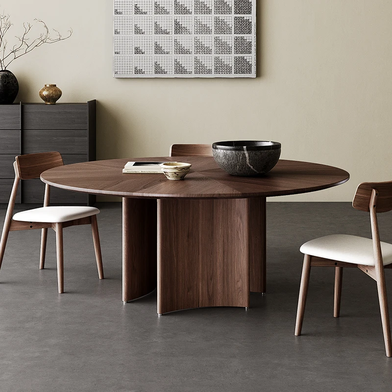 모던 심플 록 슬랩 다이닝 테이블 와비풍 홈 디자이너 원목 다이닝 테이블 및 의자 세트 원형 원목
