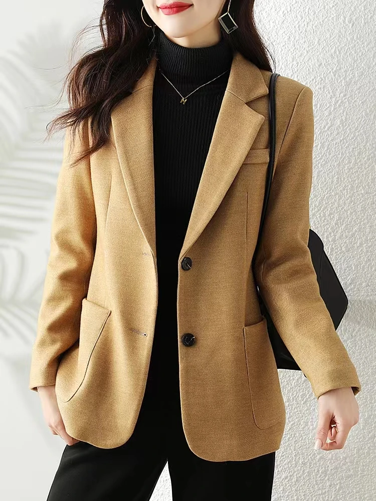 Women's Woolen Thickened Suit Jacket Autumn and Winter 2024 New Spring and Autumn Elegant High-end All-match Coat Lady Suit Top