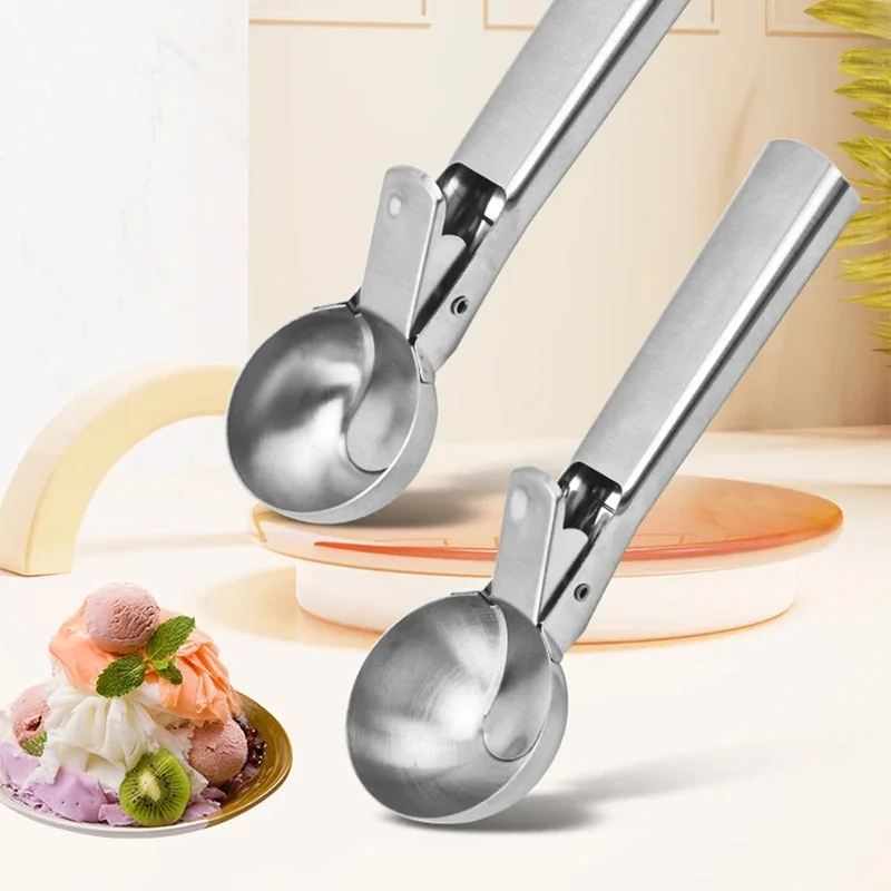 Dual Purpose Stainless Steel Ice Cream Scoop Multifunctional Fruit Scooper Practical Kitchen Dessert Fruit Ball Tool
