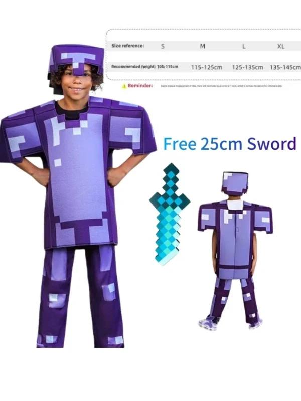 بدلة My Kids World التأثيرية أزياء الهالوين للأولاد والبنات ملابس فيلم ثلاثية الأبعاد Steve Creeper Stage Diamond Armor Bodysuit