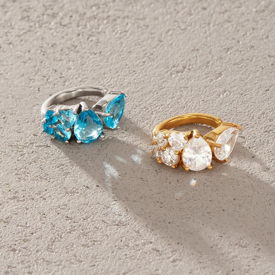 Pendientes de Clip de Acero Inoxidable con Circonita Blanca y Azul para Mujer, Sin Perforación, Chapados en Oro, Apilables, Joyería de Moda