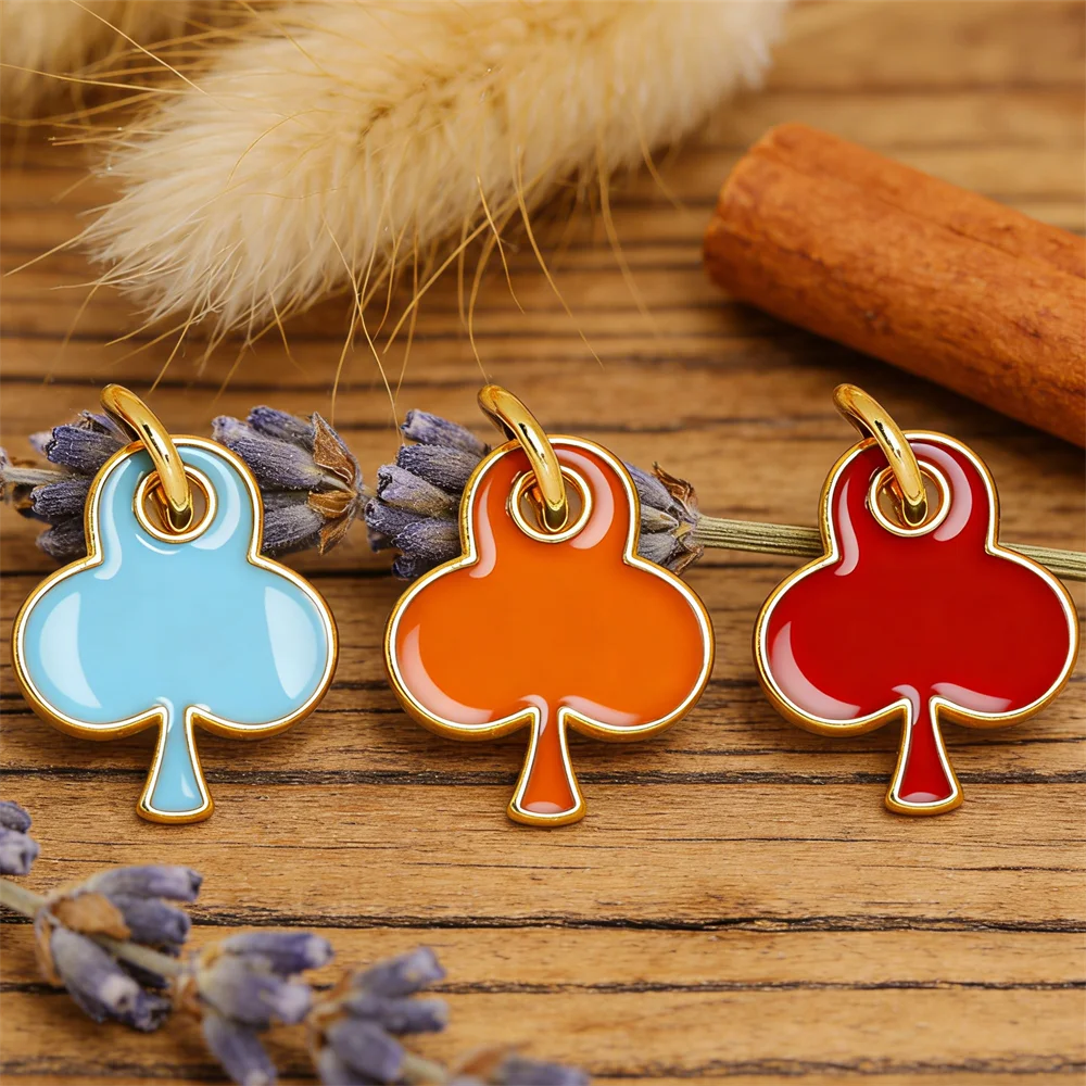 

5Pcs Pendants Brass Enamel Poker Clover Charms for DIY Jewelry Necklace Bracelet Making Geometric Playing Card Style Accessories