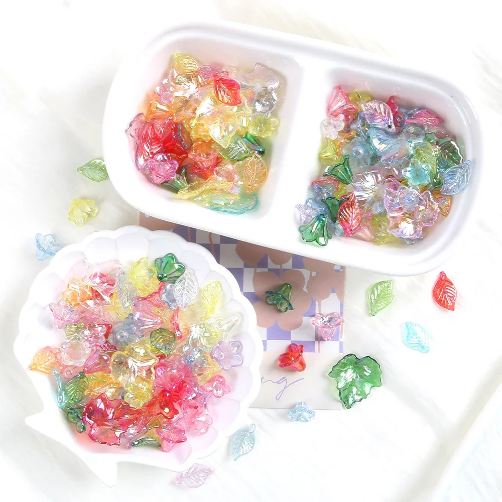 

50pcs/lot Acrylic Spacer Bead Colored Flower Leaf Shape Loose Beads for DIY Jewelry Making Bracelet Necklace Wholesale