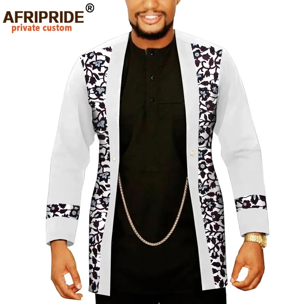 African Men Clothing Dashiki Coats Plus Size Open Front Long Sleeve Print Outfits Silver Chain Jacket Outwear AFRIPEIDE A2014005