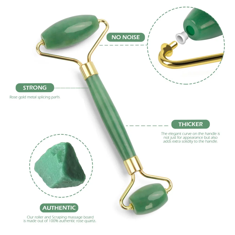 Deciniee Natural Stone Jade Roller Gua Sha Board Set Healthy Rose Quartz Face Lifting Massager Beauty Care Improving Love Luck