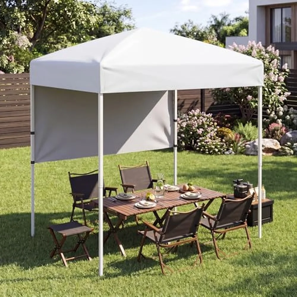 6 x 4 FT Pop Up Canopy UPF50+ Easy Setup Tent w/ 1 Half Sidewall Silver Coated Top Foldable Outdoor Gazebo w/Carrying