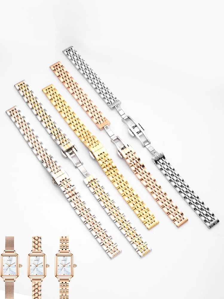 Gelang jam tangan sabuk baja logam wanita cocok untuk jam tangan Quartz Dial kecil 8 10 12 14 16mm tali jam tangan wanita beradaptasi dengan jam tangan apa pun