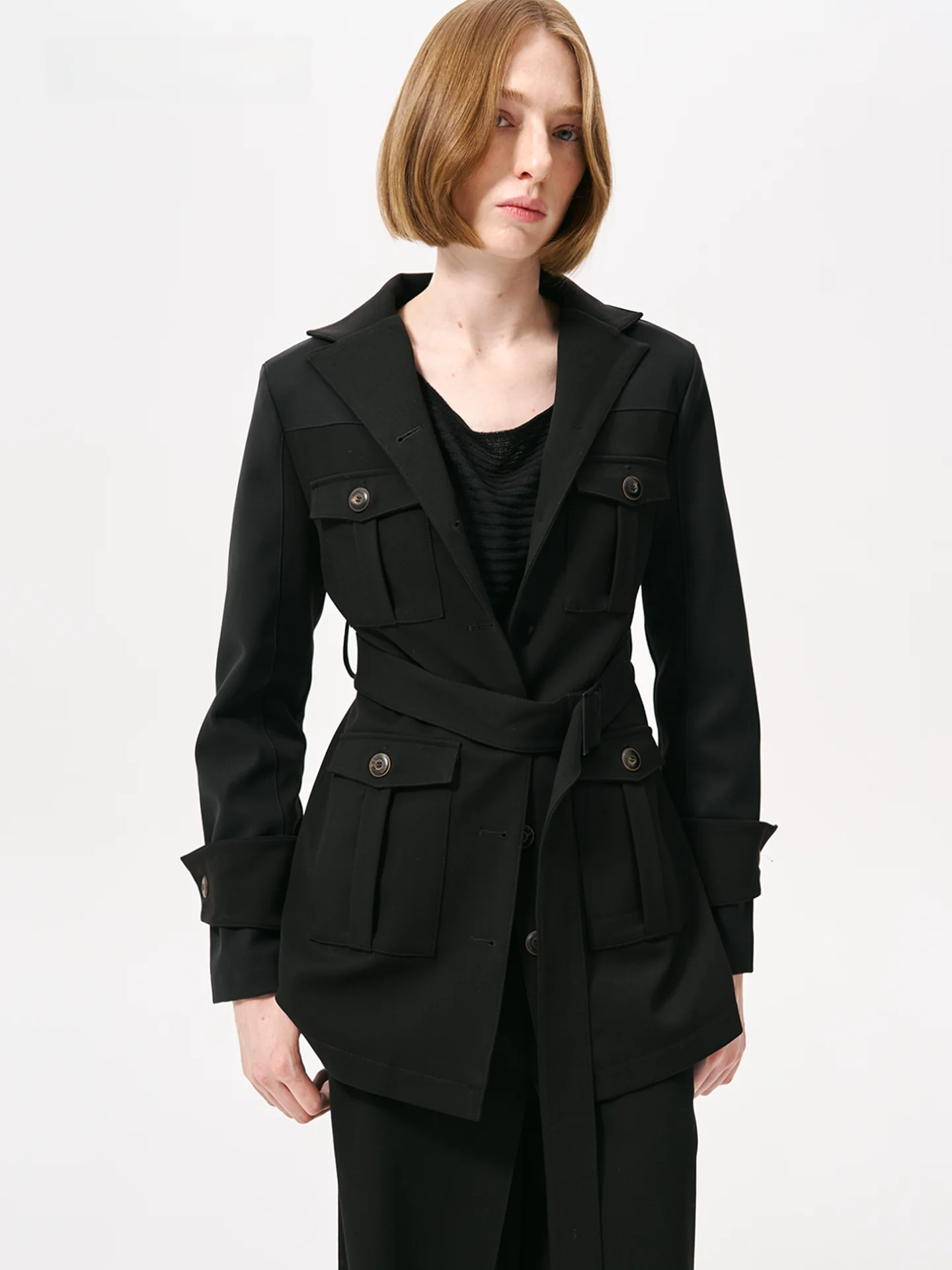 

TAYACUE Classic oulder Embedded Ear Jaet Waist Cinched Long Hunt Suit Jaet Cotton Blend Fabric Long Sves Button Closure